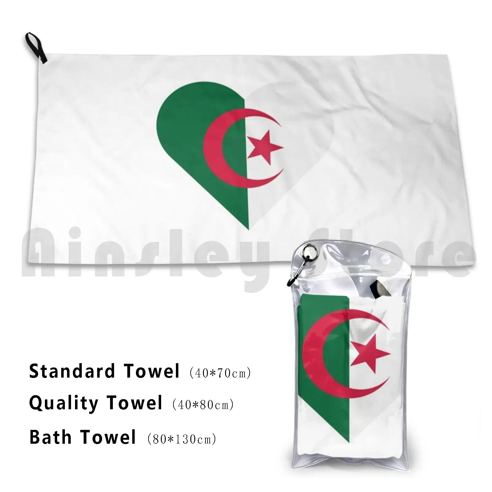 Algerian Flag Heart Beach Towel Quick Dry Quality Towel Algeria Heart Flag Algerian Muslim Islam Religion