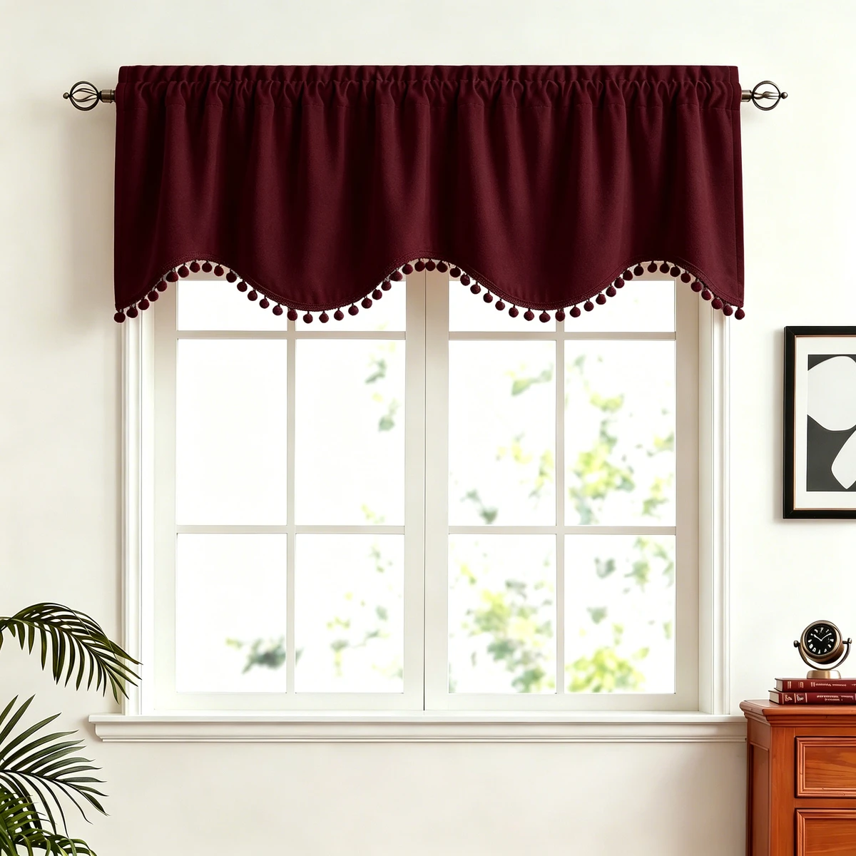 Blackout Curtain Thick - Винно-красная бархатная ламбрекен-штора с отделкой из