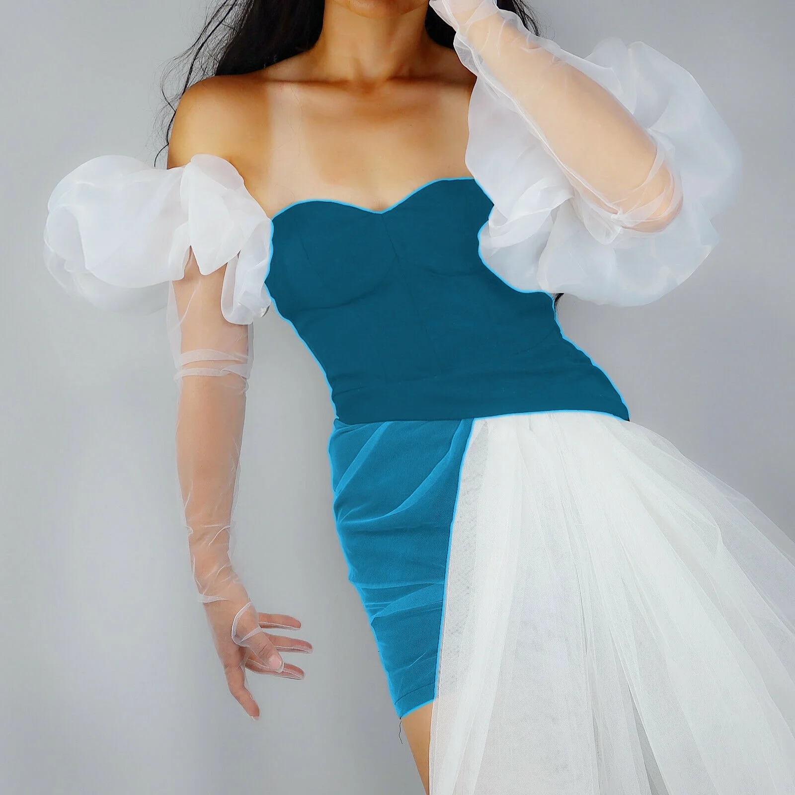 White Wedding GLOVES 3D Wave Cuff Puffy Oversize Sleeves 35