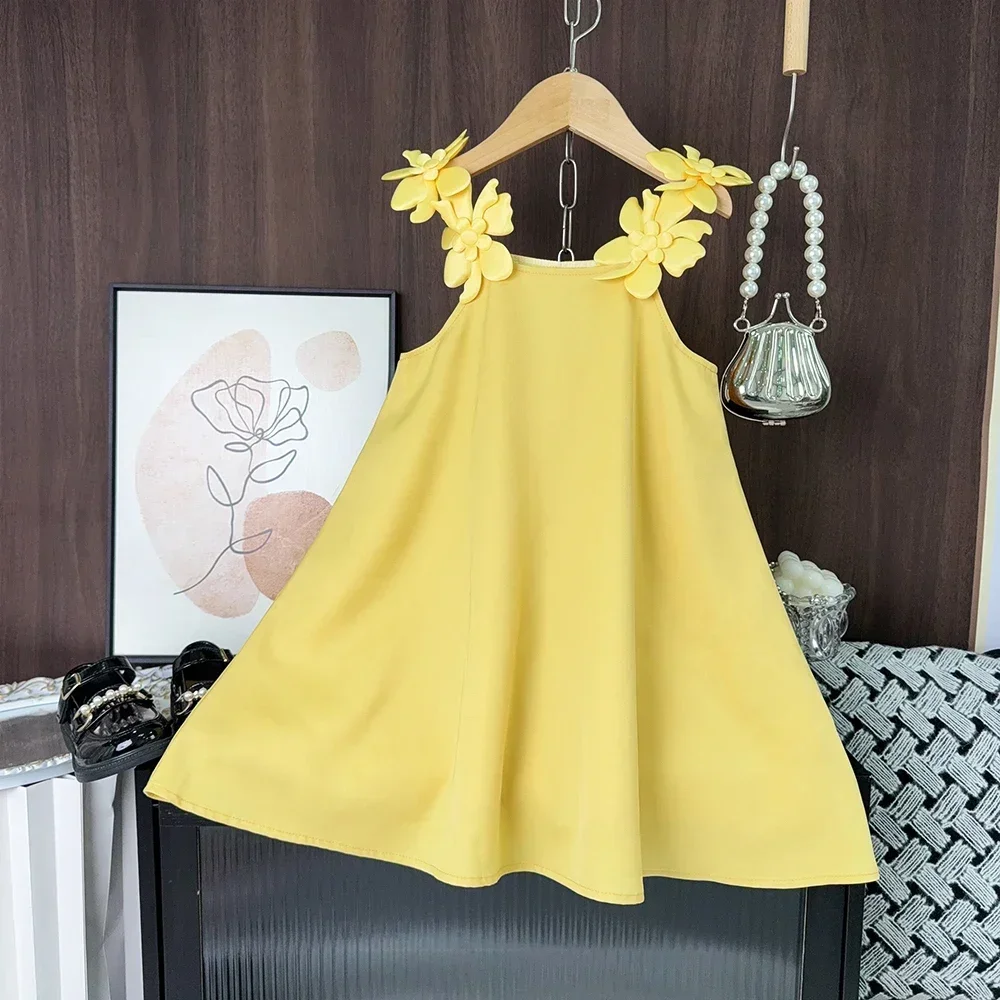 Bear Leader Korean Version Fashion 3D Flower Sleeveless White Princess Dress Various Colors Sweet Suspender Girls Party Dresses