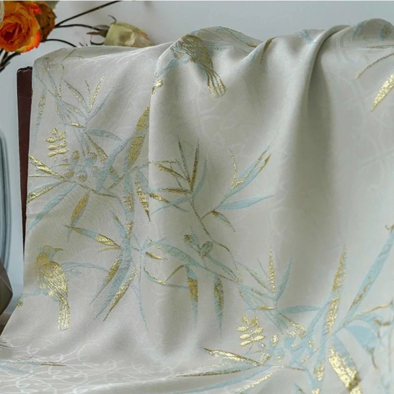 

Золотая шелковая жаккардовая ткань, окрашенная в пряже, весна-осень, бамбуковый лист, женское платье, рубашка, сумка, подушка, модная ткань для шитья по метрам