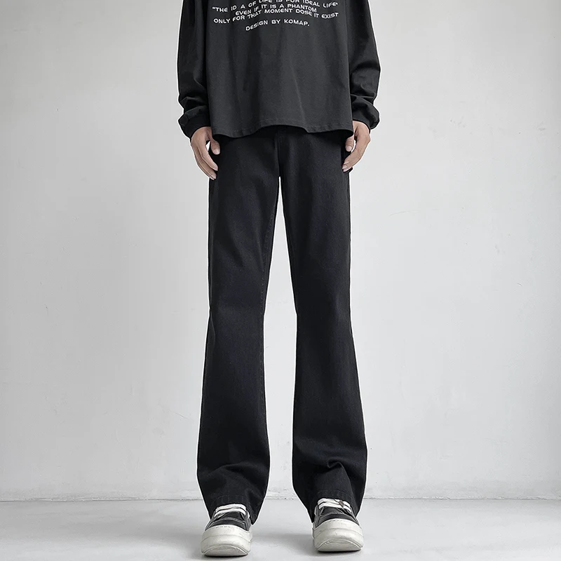 Autumn Vintage Straight Wide Legs BLACK Jeans Men\'s Streetwear Harajuku Washed Baggy Casual Flare Denim Trousers Y2K Male Pants