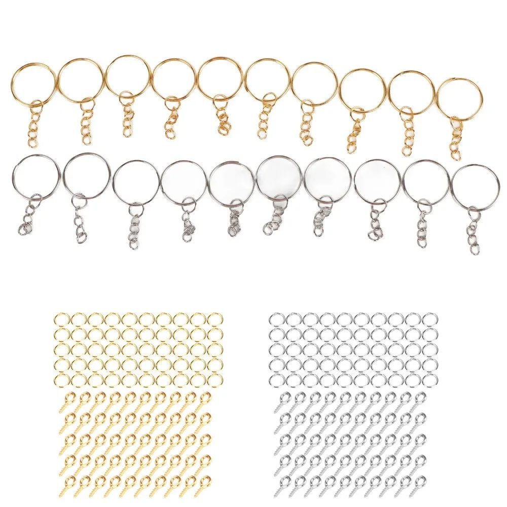 220pcs Jewelry Tools Gold Split Keychain Rings Silver Circle Keychain Rings Kit Keychain Findings Craft Decoration