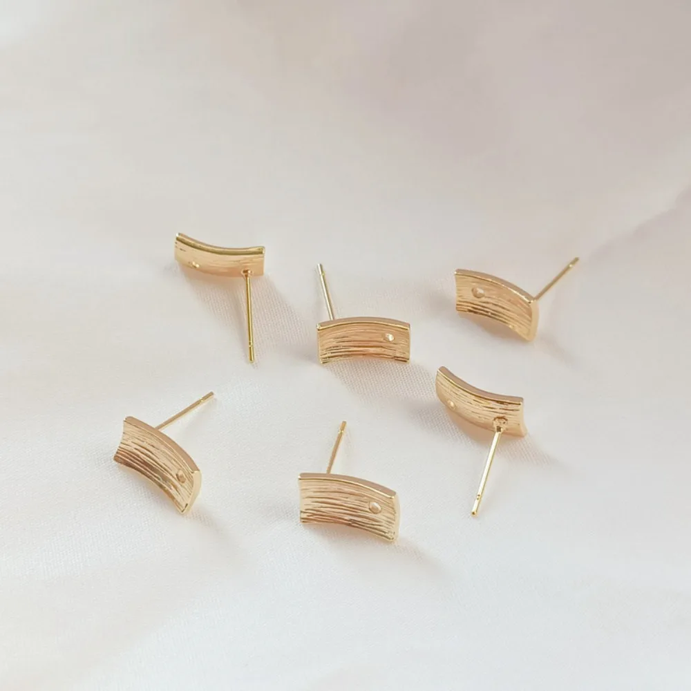 

14K Gold-plated Horizontal Striped Rectangular S925 Silver Ear Needle Earrings and Earrings, DIY Handmade Accessories