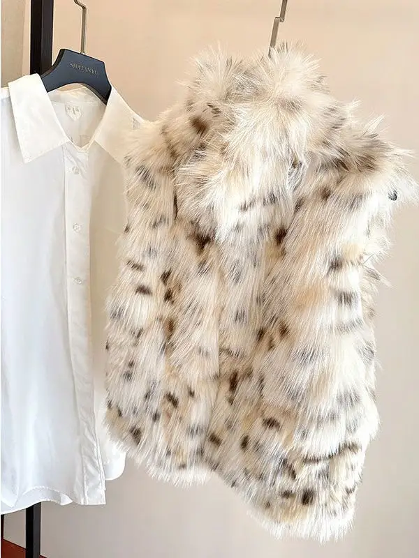 

Женский пушистый жилет в стиле ретро с цветными блоками, универсальная верхняя одежда для многослойных образов, для повседневной носки, стандартной длины, однотонный