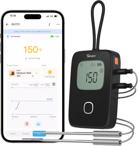 Imagen 1 del producto SONOFF-termómetro inalámbrico para carne para horno ahumador, termómetro Digital para parrilla con 2 sondas, modo de temporizador, retroiluminación LCD inteligente