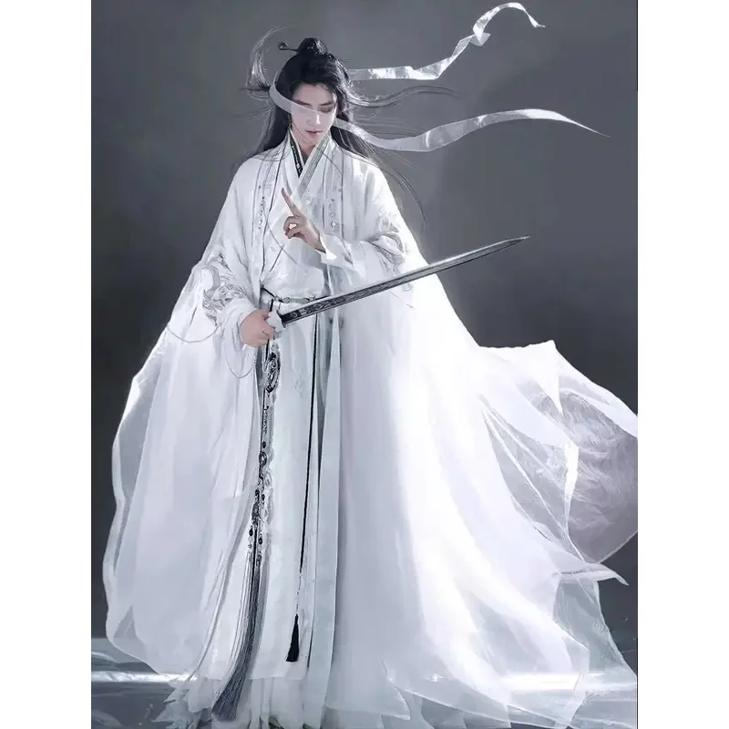 

New Guofeng Embroidery Improve Han Elements Top Sleeve Ancient Costume Chivalrous Expert White Hanfu Cos Cosplay White