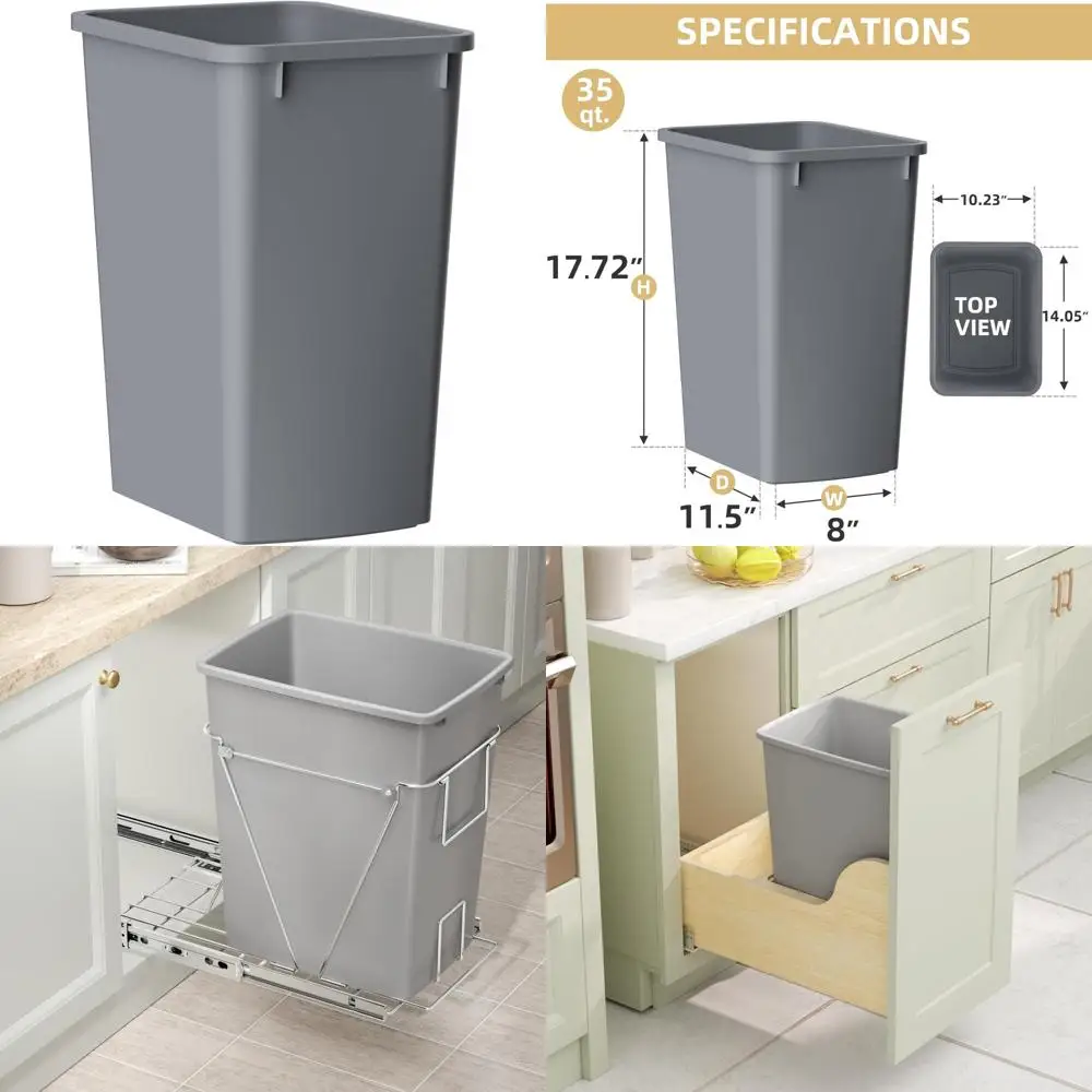 

Slim 9-Gallon Kitchen Trash Can - Under Cabinet Waste Bin for Bedroom, Office, and Bathroom Use