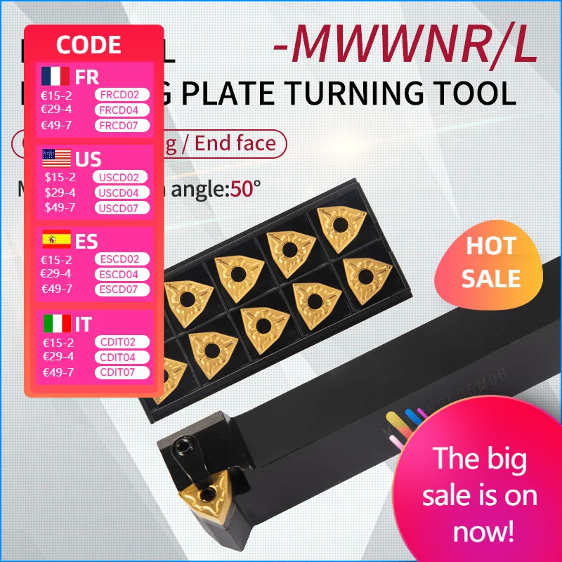 

1pcs MWWNR2020K08/MWWNR2525M08/MWWNL2525M08 CNC external turning tool with WNMG carbide insert