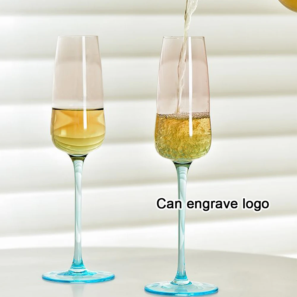 (Can Engrave Logo) Two Sets of 250ML Crystal Champagne Glass, Household Sparkling Wine Cups, Bar Goblets, Banquet Wedding Glass