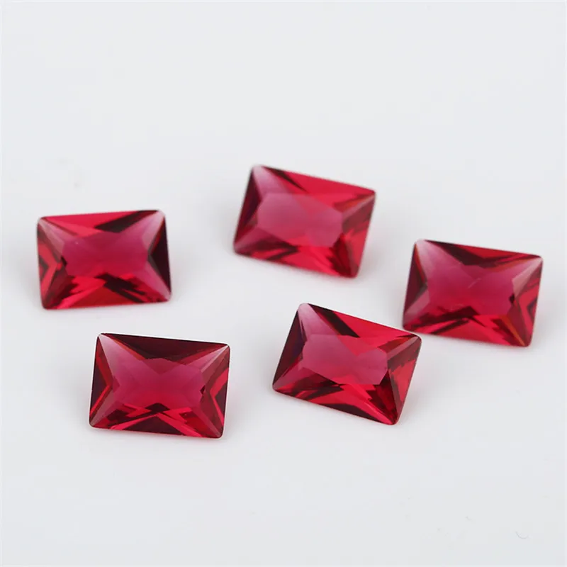 Size 2x3mm~9x11mm Rectangle Shape Loose Glass Stone Synthetic Gems Rose Red Sea Blue Green Black Garnet