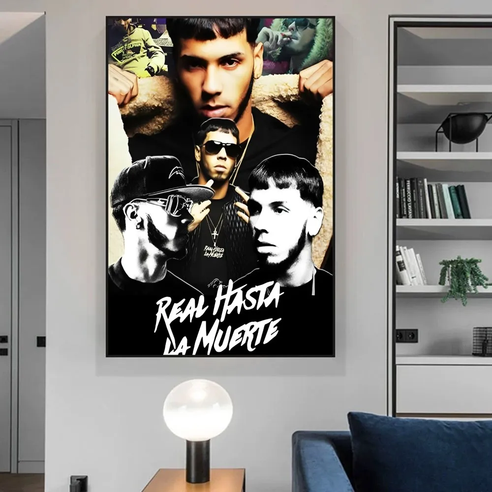 Hip Hop Rapper Anuel AA Poster Self-adhesive Art Poster Retro Kraft Paper Sticker DIY Room Bar Cafe Vintage Decorative Painting