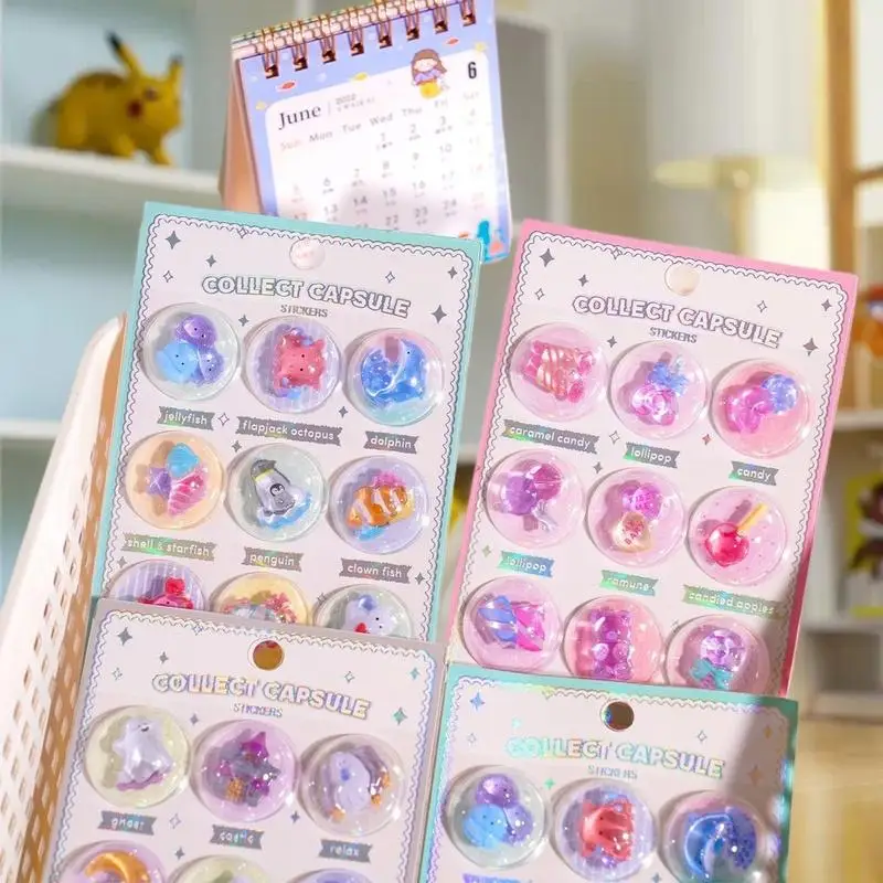 Charmante 3D Planeet Voedsel Cartoon Ronde Embossing Stickers Set 1/3 voor Creatieve Scrapbooking Journal DIY Decoratief Cadeau