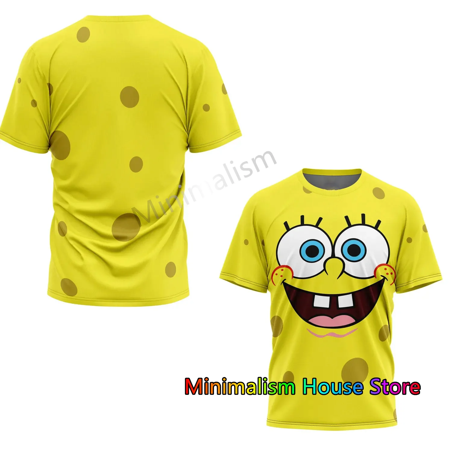 

2024 Summer New Men's 3D Printed SpongeBob SquarePants Short Sleeve T-Shirt Round Neck Sports Casual Oversized Kids/Adult Tops