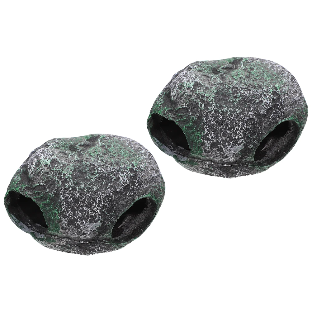 

2Pcs Resin Fish Tank Decor Lifelike Cave Aquarium L scaping Lizard Tank Accessories Grey Stones Turtle nament Glass Water Supply
