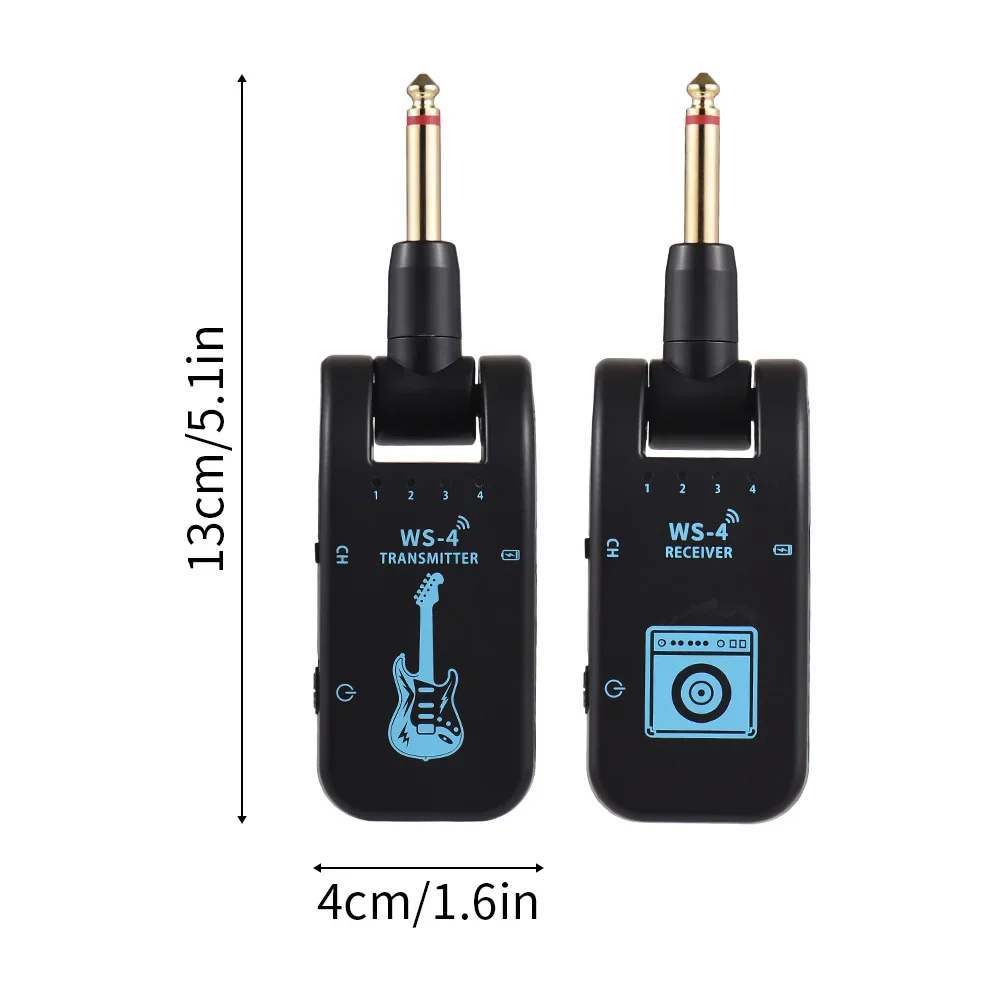 2.4G Wireless Guitar Transmitter Receiver Guitar System 48K/16bit Real-time Transmission 282 Degree Rotatable Plug for Guitars