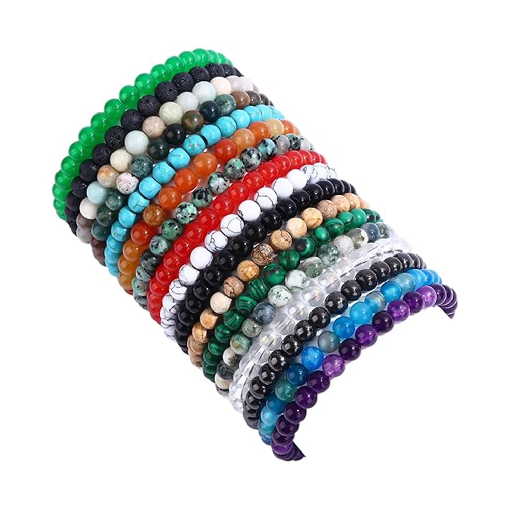 

5pcs Natural Stone Beads Bracelet For Women Men Amethysts Crystal Quartzs Jades Jewelry Agate Elastic Bangle Bracelets Wholesale