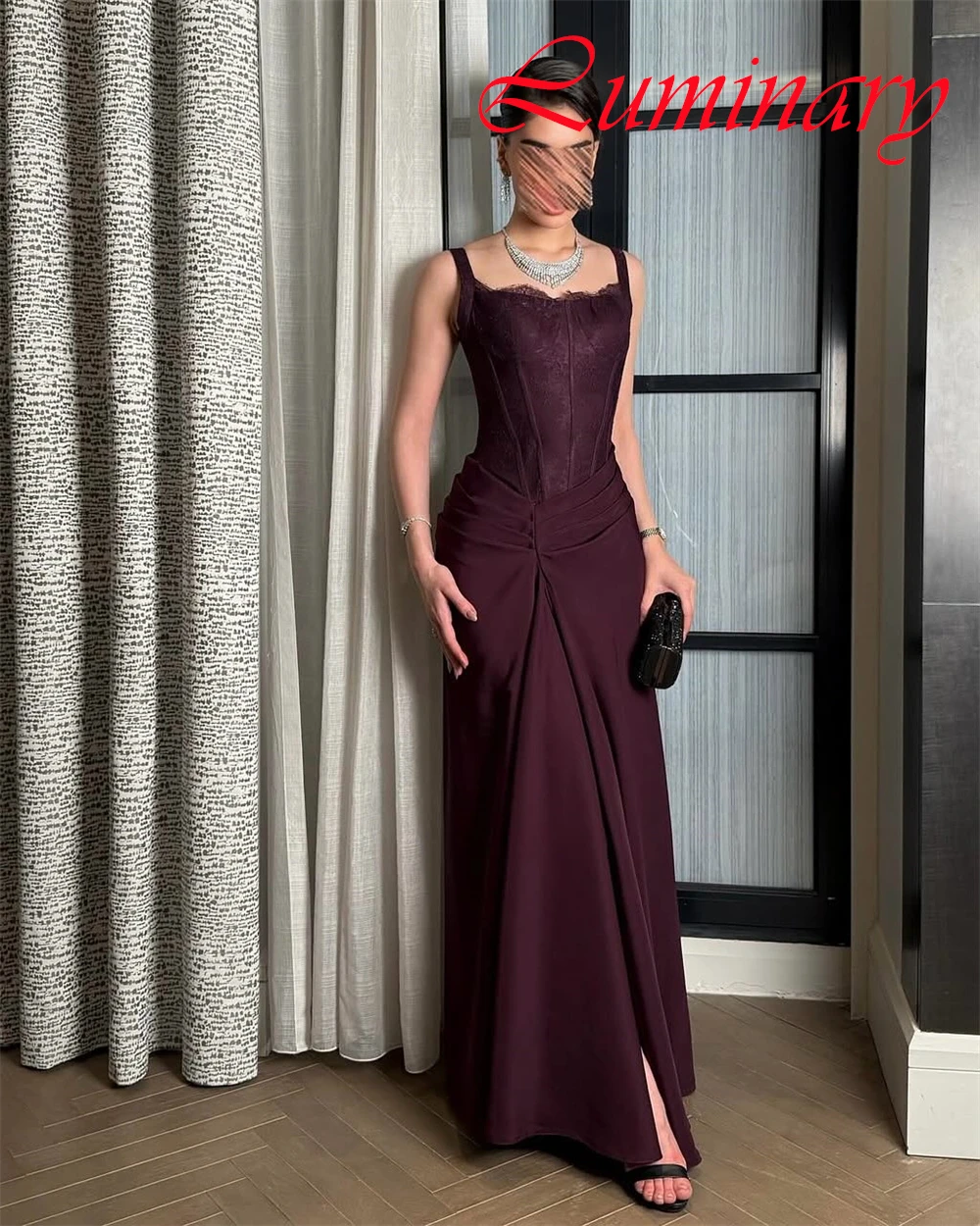 

Customized Luxury Jersey Evening Dress Exquisite Square Collar Prom Dresses Modern Sweep Train Sleeveless Special Occasion Gowns