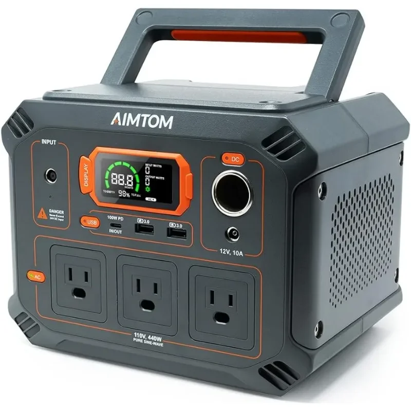 for Camping Portable Power Station Rebel400, 3x 440W (800W Surge) AC Outlets, 4-Mode LED, USB,DC, Type-C, 296Wh Lithium Battery