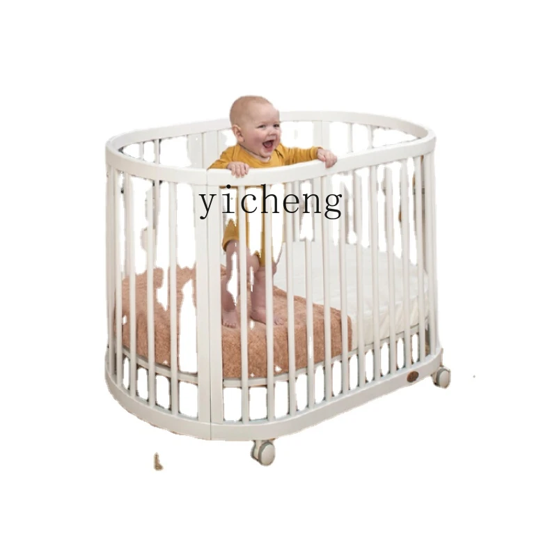 YY Solid Wood Crib Multi-Functional Movable round Bed Multi-Gear Splicing Bed Newborn Children's Bed