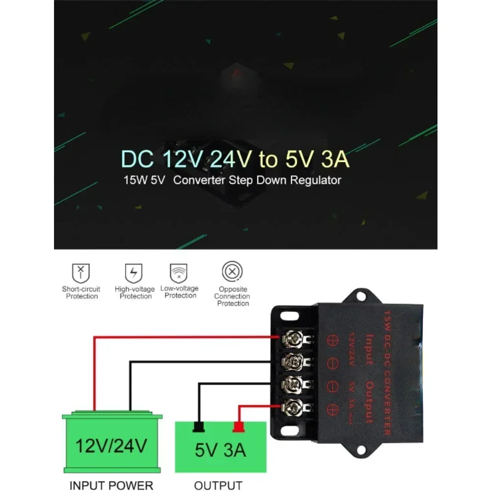 12V/24V a 5V 12V a 5V 24V a 5V 5A 10A 15A Convertitore DC DC Regolatore Auto Step Imbottiture Riduttore Certificato CE Modulo Step-down