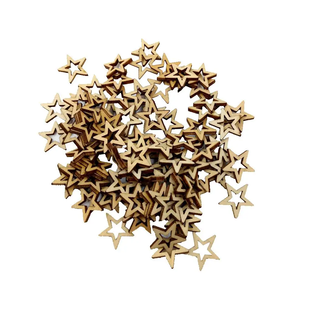 100 Piece 20mm Unfinished Hollow Wooden Shape Star Embellishments for Scrapbooking Crafts