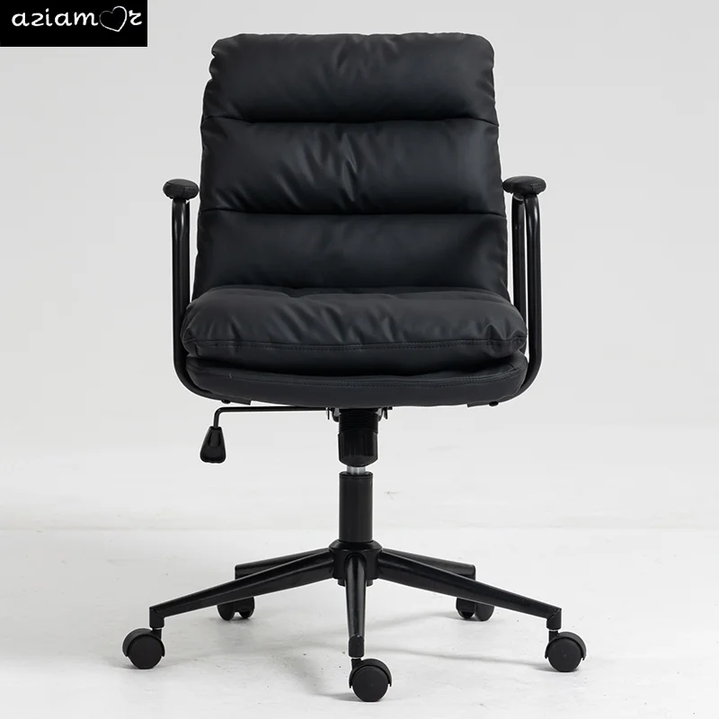 Office Chair,Mid Back Home Office Desk Task Chair with Wheels and Arms Ergonomic PU Leather Computer Rolling Swivel Chair with P