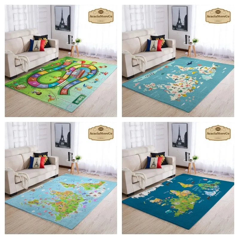 

World Map Educational Pattern Rug Digital Track Children's Room Nonslip Decorative Carpet Children's Birthday Gift Exclusive Rug