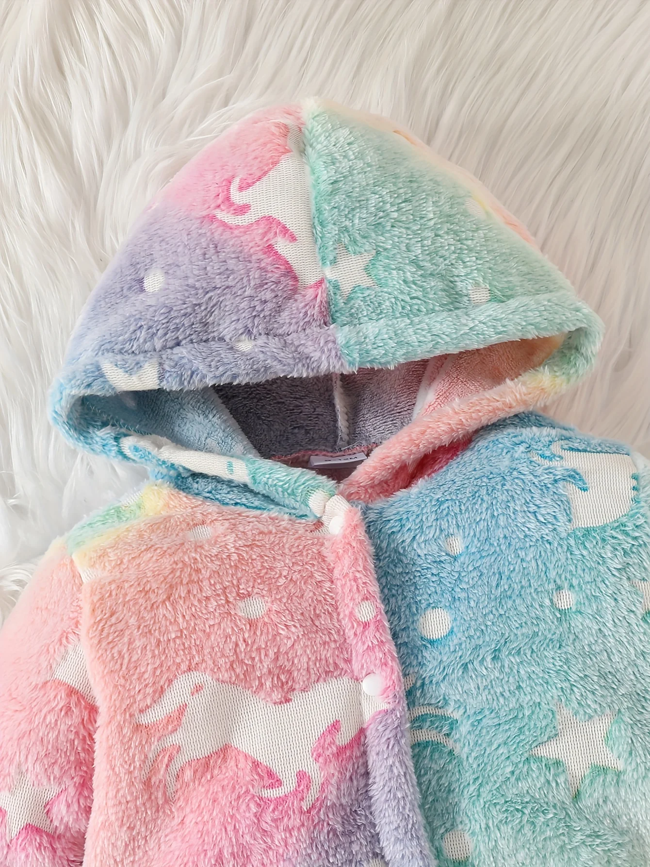 Baby children\'s fall and winter furry thermal crawl suit baby rainbow unicorn pattern plush hoodie