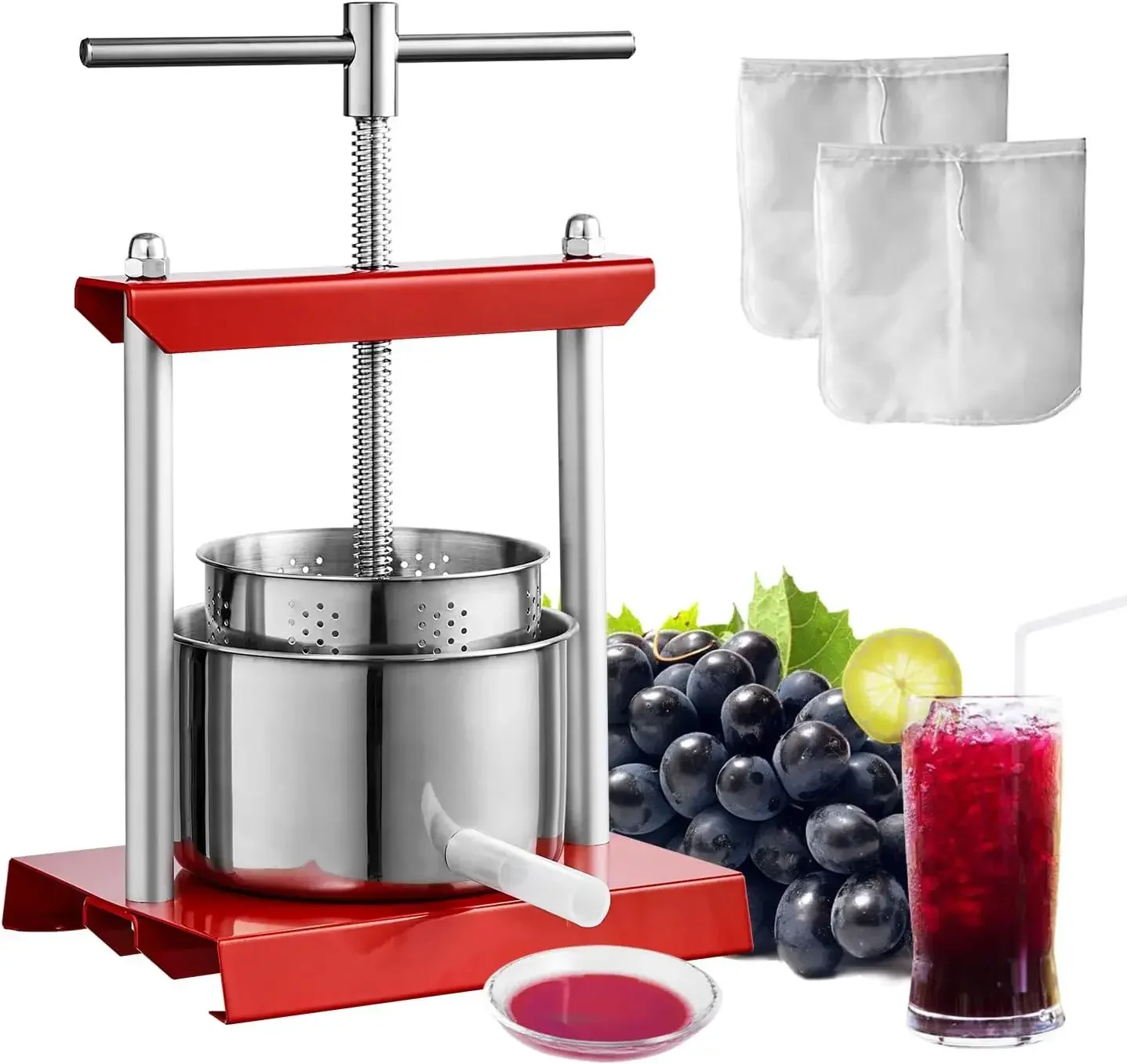 

Fruit Wine Press, 0.53 Gallon/2L, 2 Stainless Steel Barrels
