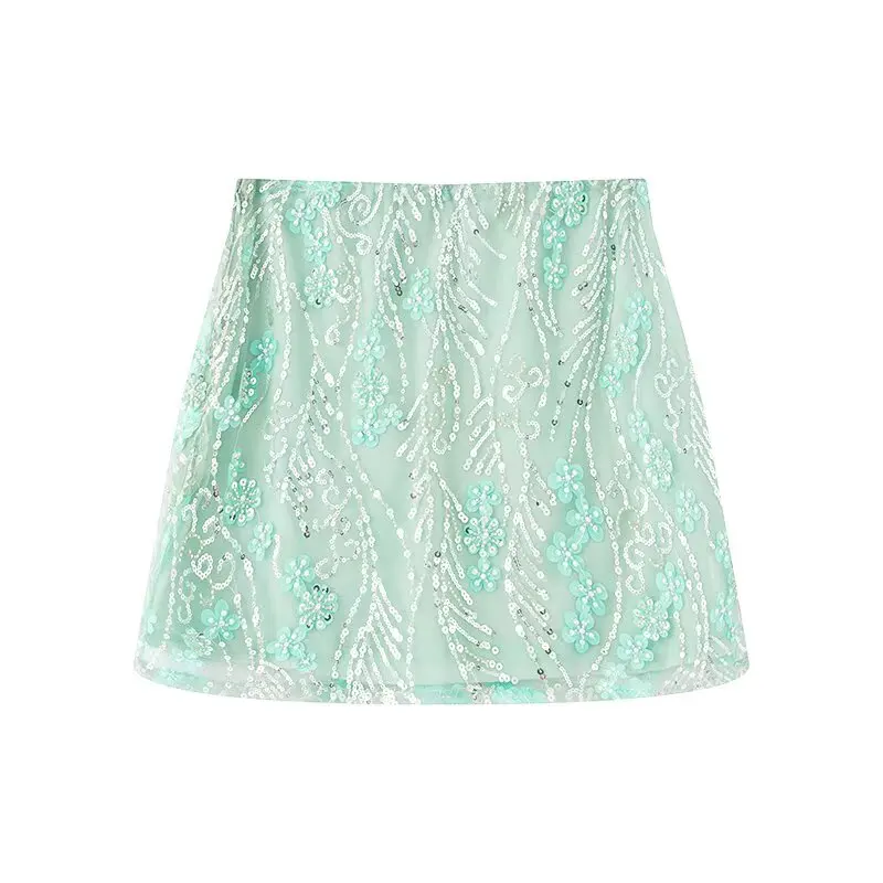 

BM&MD&ZA Women's Casual Stylish Sequin Mesh - Decorated Mini A - line Midi Skirt
