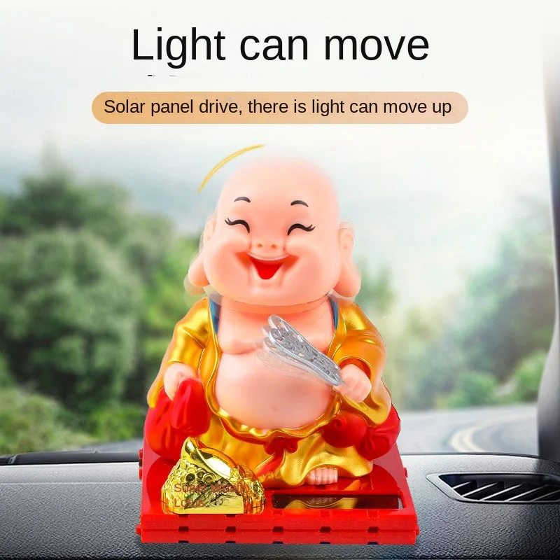 Car home solar Maitreya Buddha small Sami decoration personalized creative living room automatic nodding fan car decoration supp