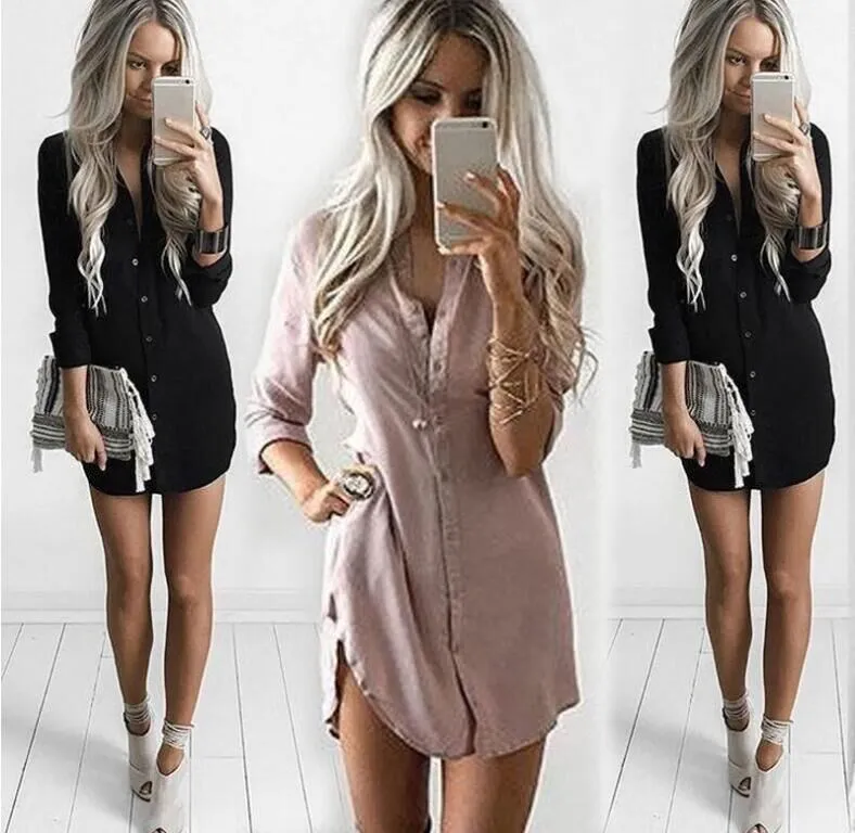 Nuovo 208 Lungo Sve Cotone sciolto irt Colore puro Street Sle Colletto da donna di media lunghezza Taglio dritto Faion Top