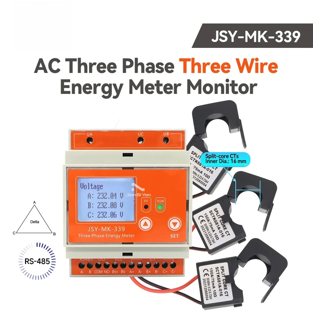 2025 رائجة البيع JSY-MK-339 150A 3P3W Din السكك الحديدية مقياس الطاقة الرقمي 220 فولت كيلووات ساعة واط و كيلووات ساعة طاقة الكهرباء Wattmet