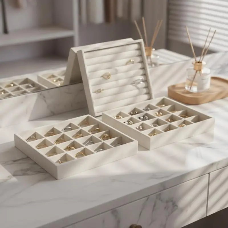 4/6/8Pcs/Set Flocking Jewelry Box And Jewelry Tray Perfect For Storing And Organizing Various Small Jewelry