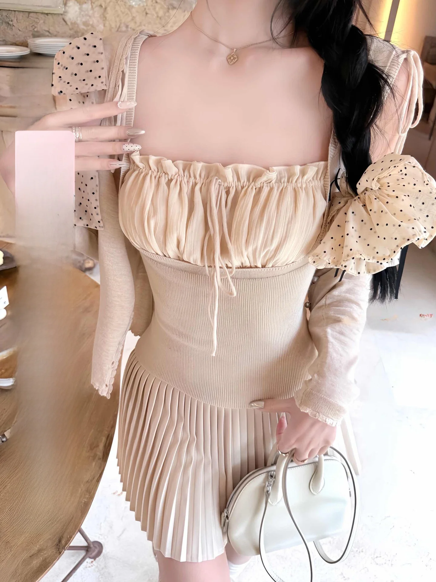 

White Water Women's Knot Tie Knitted Top Slim Fit Korean Style Daily Wear Soft Nylon Polyester Acrylic Wool Blend Summer Spring