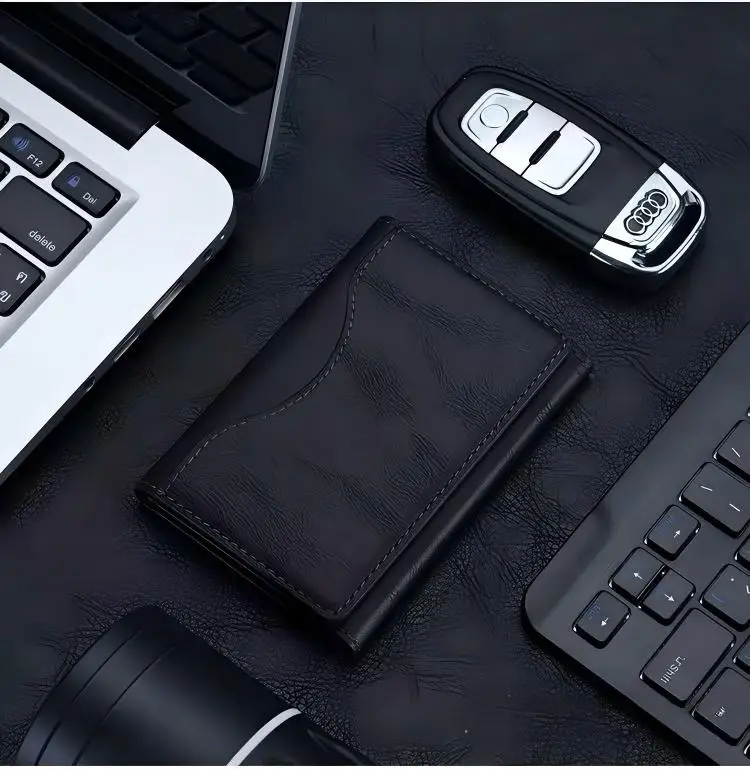 MagSafe-kompatible PU-Leder-Kartenhülle, faltbarer magnetischer Kartenhalter mit 6 Kartenfächern, Standfunktion, Handy-Rückseitenhülle für iPhone – Detail 5