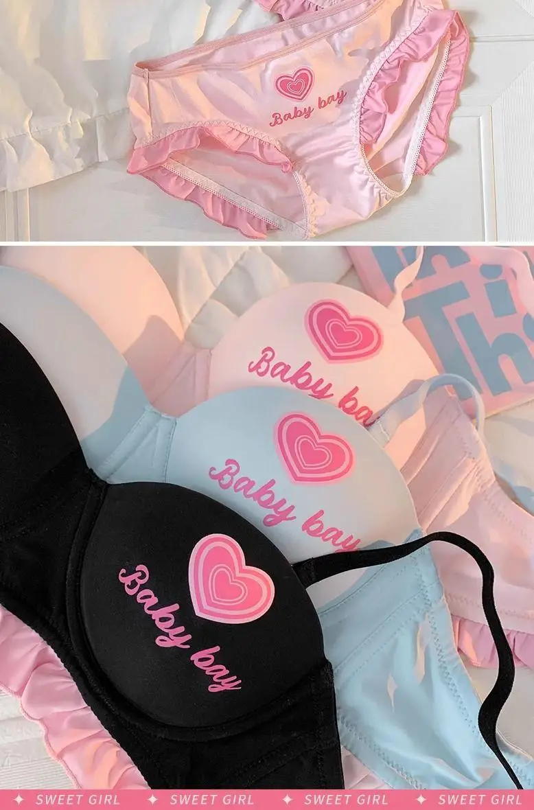 Lolita-inspiriertes Dessous-Set für kleine Brüste, bügelloses Push-up-Bralette zur Betonung der Kurven, süßes BH- und Slip-Set im Love-Star-Stil. – Detail 15
