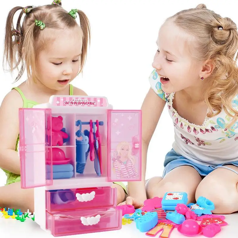 Fashion Simulation Girls Princess Closet Children's Play House Toy Interactive Puzzle Toy Storage Stickers Closet Toys Gifts