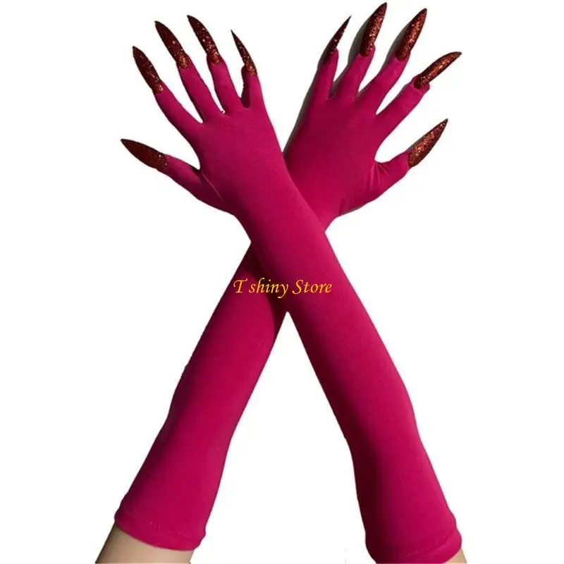 N58F 1pair Circuses Long Fingered Gloves Amusing Vampires Gloves Sparkly Long Nails