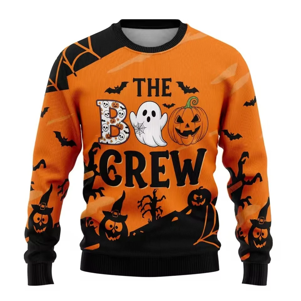 Halloween Sweaters For Men Clothing Spooky Pumpkin Crewneck Sweatshirts Unisex Pullovers Mens Hoodies Long Sleeve Funny Top Gift