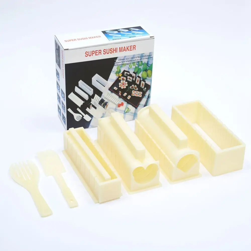 Kitchen DIY Sushi Mold Set Rice Ball Maker Tool Professional Roller Kit Heart Square Round Shape Food Preparation Utensil