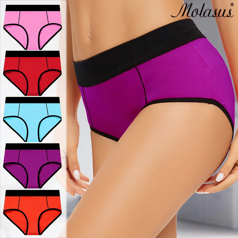 

Molasus 5PCS Women’s Comfortable Cotton Underwear Girls Mid-High Waisted Full Coverage Panties Ladies Stretch Briefs Plus Size