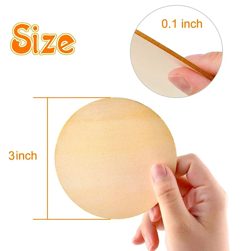 Diameter1-10cm Round Wood Discs for Crafts Wooden Cutout Tiles Wood Circles Round Slices, for Painting and Writing, Christmas De