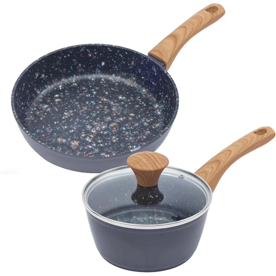 

Nonstick Cookware Set 2Piece NonToxic Coated 10.25 Inch Frying Pan Saucepan with Lid PFOA Free Dishwasher Safe Induction Compat