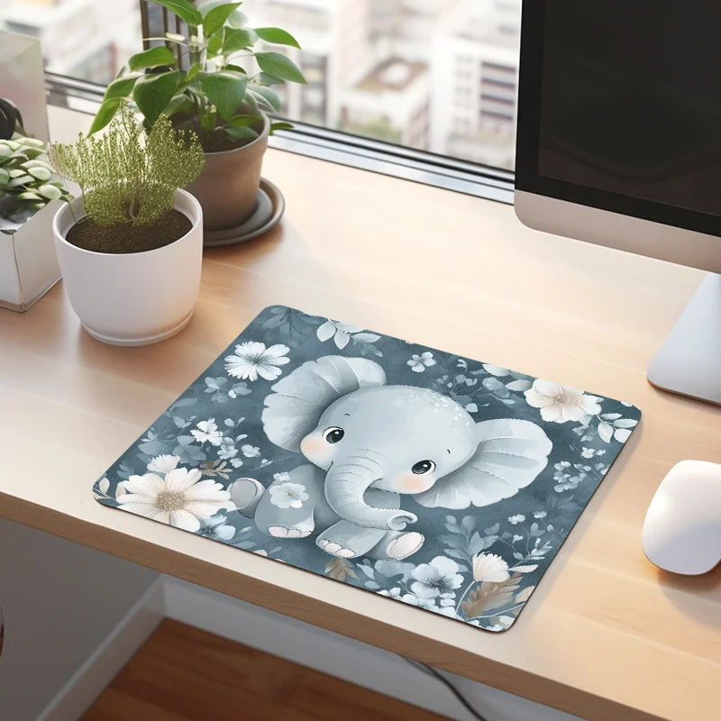Cute elephant and floral design mousepad is made of anti-slip rubber washable making it suitable for office workers and gamers