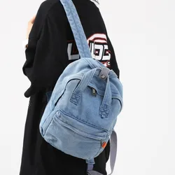 Casual denim student bag Portable multi-functional travel backpack Light blue fashionable denim backpack