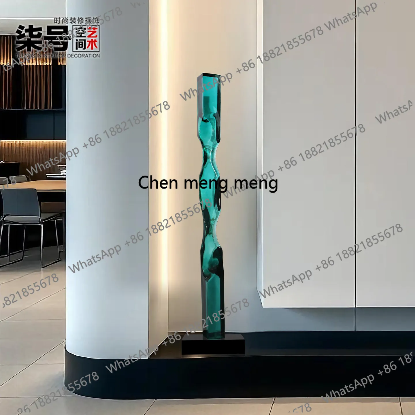 Modern light luxury slender vertical ornaments living room entrance transparent abstract floor sculpture