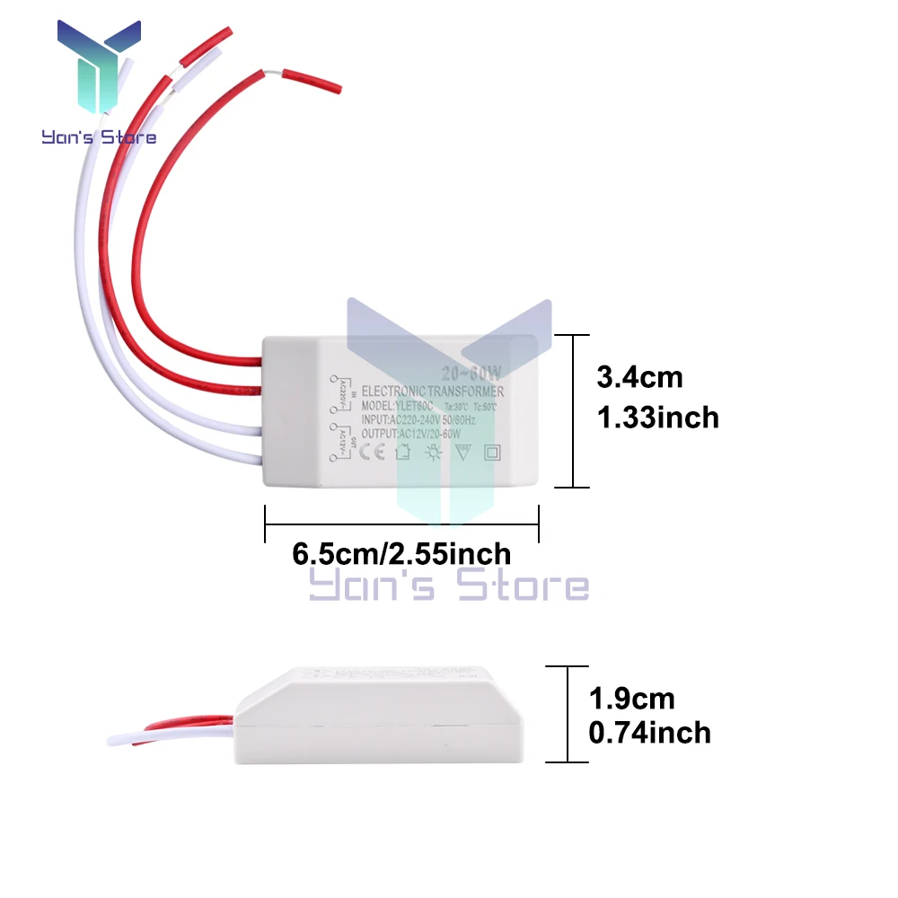 20-60W AC 220V to 12V Halogen LED Lamp Electronic Transformer Spotlight Adapter for Lighting Transformers