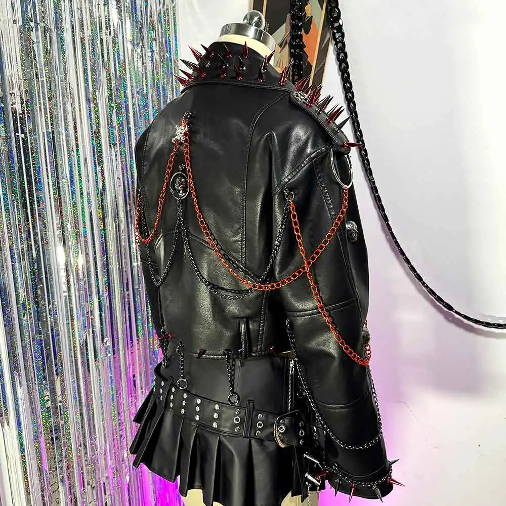 لتقوم بها بنفسك الشرير الصخرة ايمو القوطية Y2K بولي Leather الجلود الجمجمة رصع سترة الهيب هوب E-الفتيات صديقة للبيئة يدوية القوطي الجرونج رصع برشام Harajuku